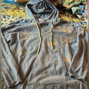 Johnny Was blue cashmere Hoodie with Embroidered Accents